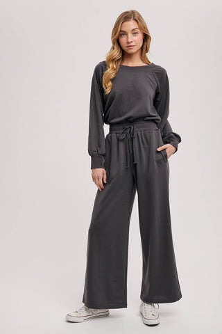 WIDE NECK OFF THE SHOULDER KNIT JUMPSUIT (HUNTER GREEN)