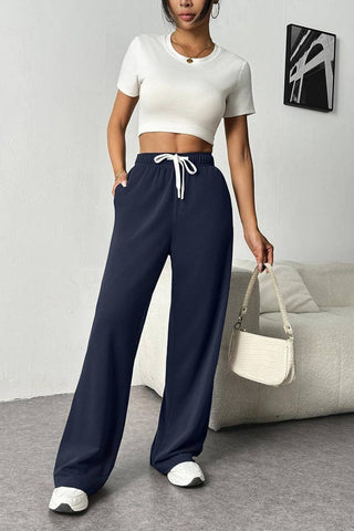 High-Rise Drawstring Loose Wide-Leg Sweatpants