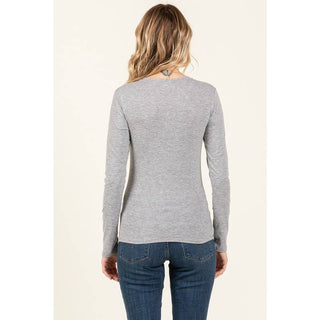 V Neck LonV-Neck Long Sleeve Cotton Knit Tee