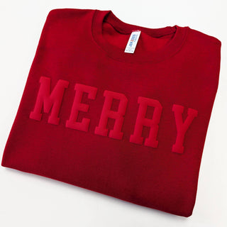 MERRY Holiday Crewneck Puff Print Sweatshirt
