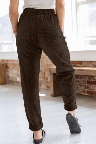 Corduroy Elastic Waistband Side Pocket Trousers