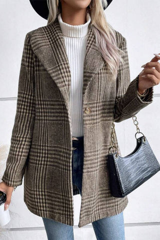 Autumn–Winter Lapel Plaid Coat