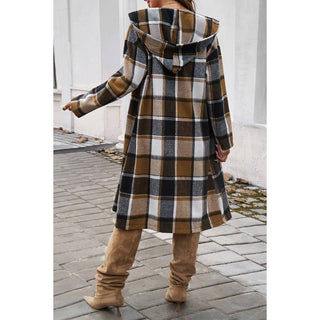 Plaid Print Button Down Lapel Collar Trendy Coat