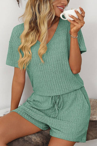Solid Color Striped Short-Sleeved Home Wear Suit