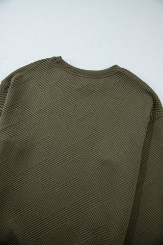 Solid Color Textured Round Neck Drop Shoulder Pullover Sweatshirt