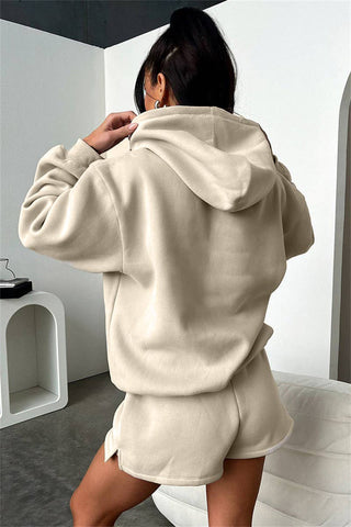 Basic Pocket Hoodie & Drawstring Short Set: Apricot