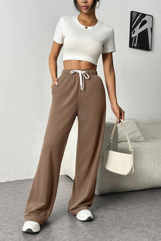 High-Rise Drawstring Loose Wide-Leg Sweatpants