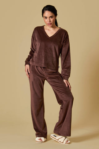 Velour V-Neck Pant Set