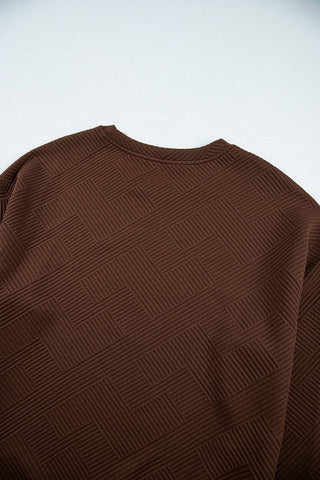 Solid Color Textured Round Neck Drop Shoulder Pullover Sweatshirt