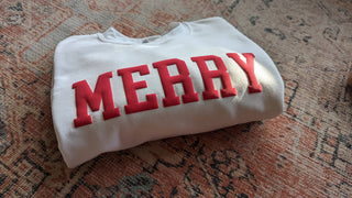MERRY Holiday Crewneck Puff Print Sweatshirt