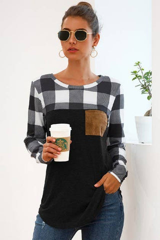 Plaid Long Sleeve Pocket Patchwork Shirt