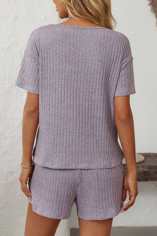 Solid Color Striped Short-Sleeved Home Wear Suit